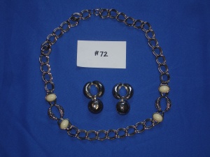 #72 - Silver chain link necklace with silver clip on earrings